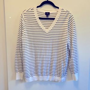 Black and white striped v-neck sweater